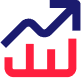 blue arrow pointing upward over red graph